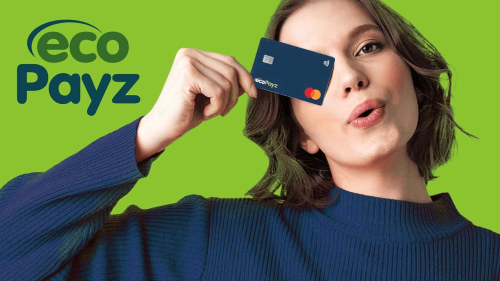 young woman holding ecopayz card
