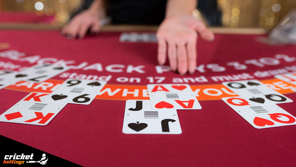 backjack table with cards close view